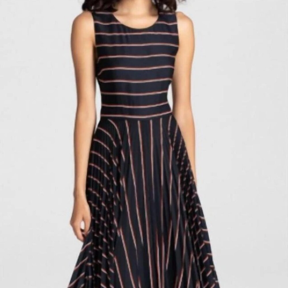 A.L.C. Navy Midi Dress with Thin Pink Stripes